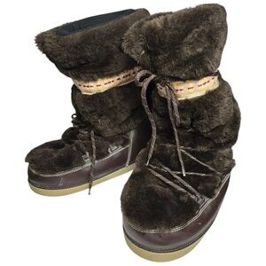 Marc Jacobs Vintage Women’s L 8.5 9 9.5 Brown Faux Fur Lace Up Winter Moon Boots